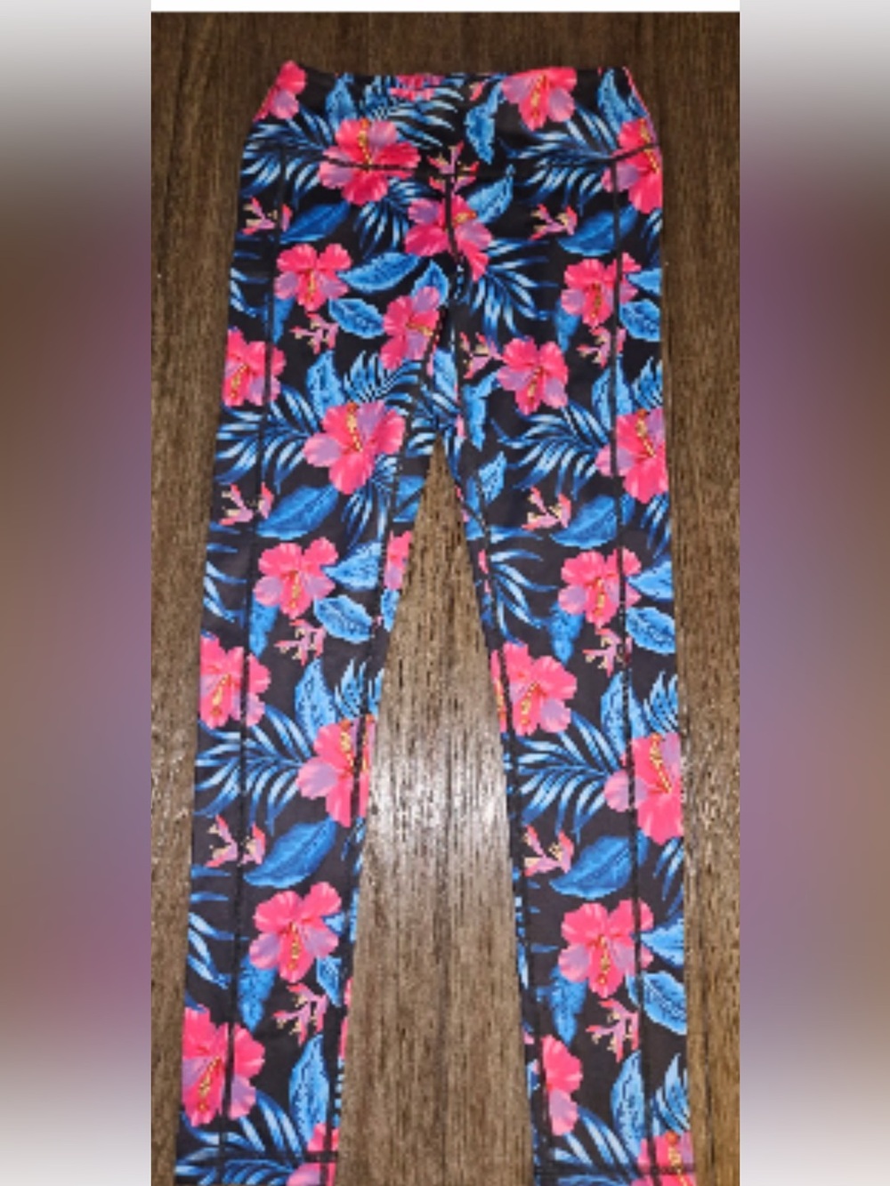 Desperately ISO: Feed Me Fight Me Black Leggings with Pink & Blue Floral Print